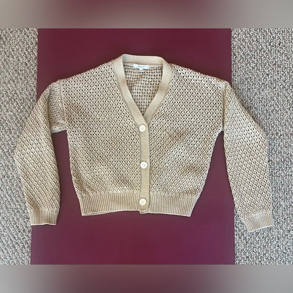 Madewell Open-Stitch Crop Cardigan Sweater Size Small Tan Cotton - Picture 1 of 10